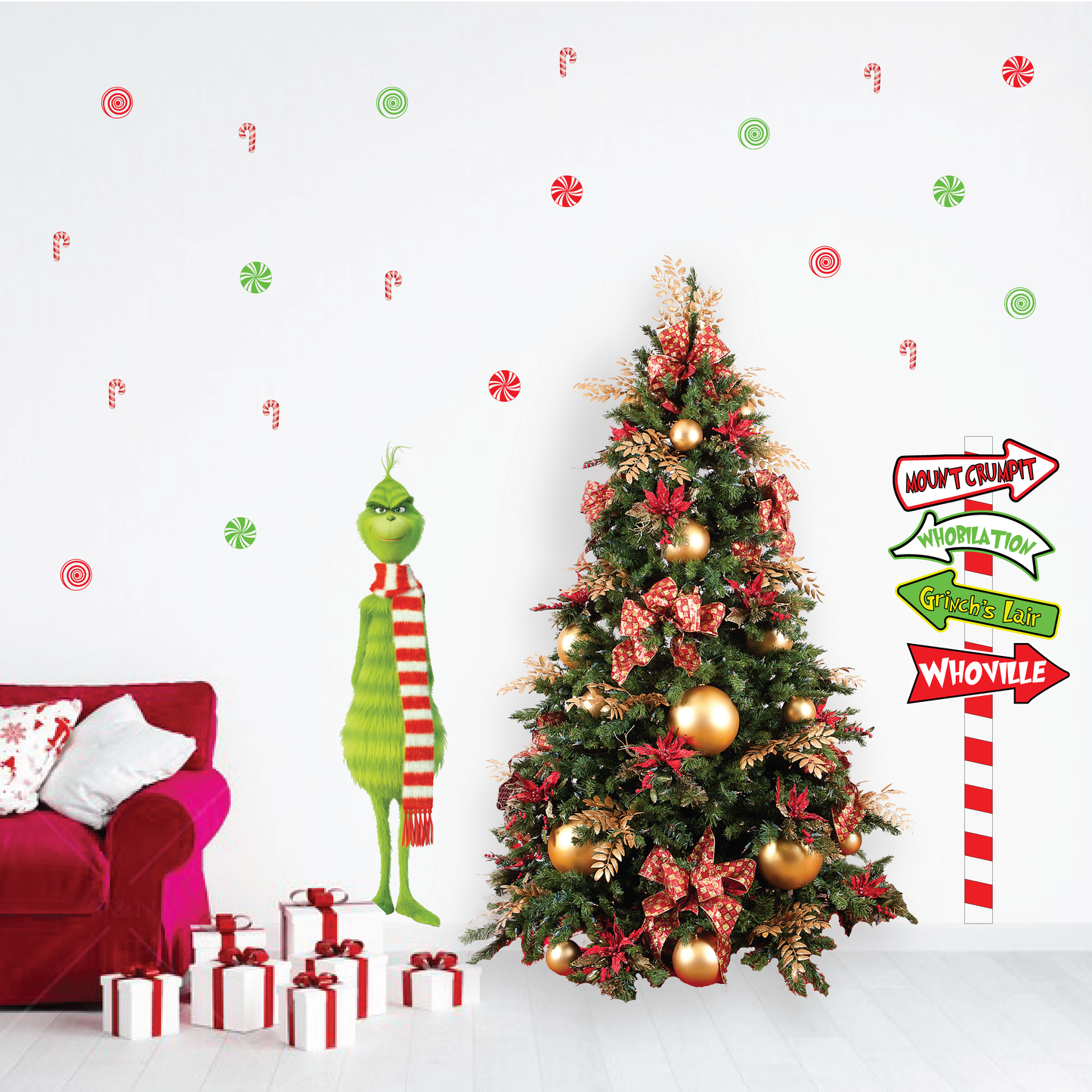 Grinch Candy Swirl Wall Decal Set