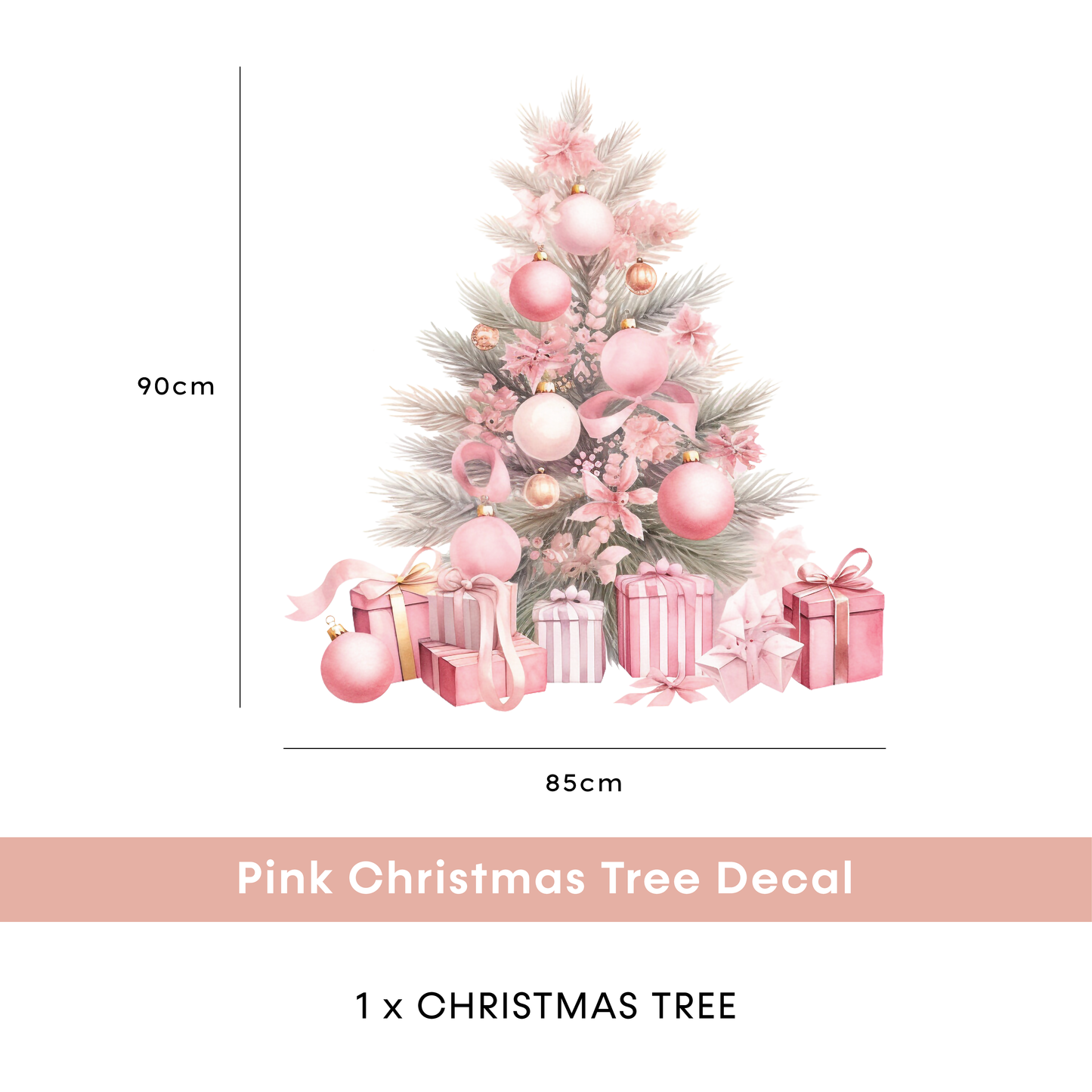 Pink Christmas Tree Wall Decal Set