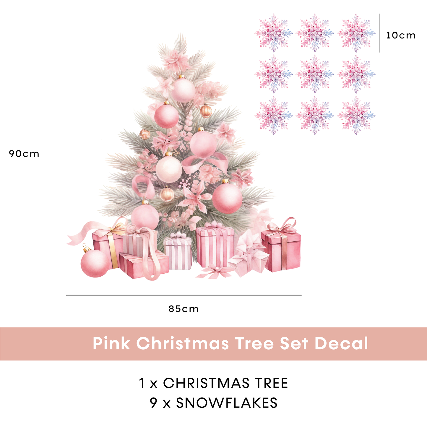 Pink Christmas Tree Wall Decal Set