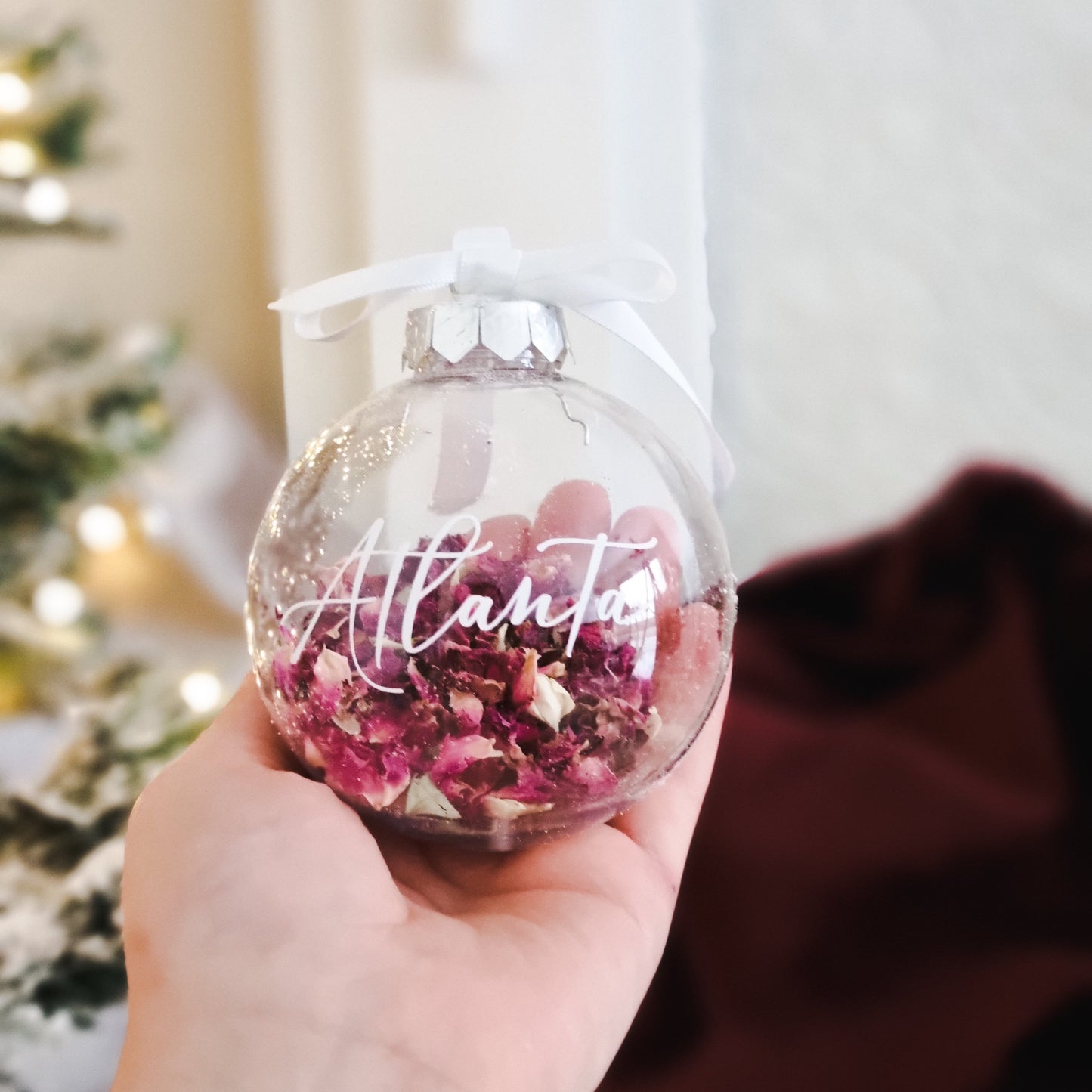 Clear Personalised Petite Petal Bauble