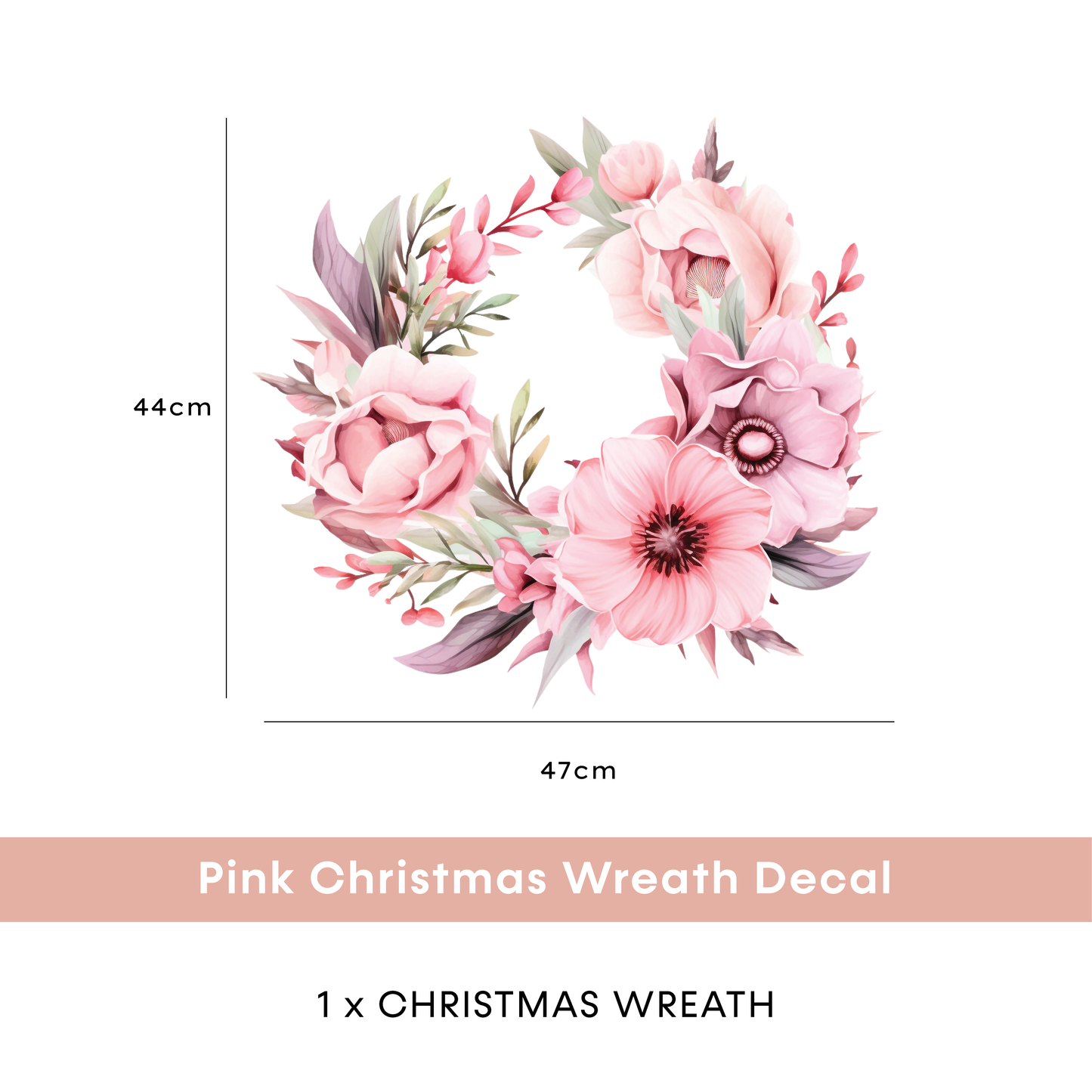 Pink Christmas Wreath Wall Decal