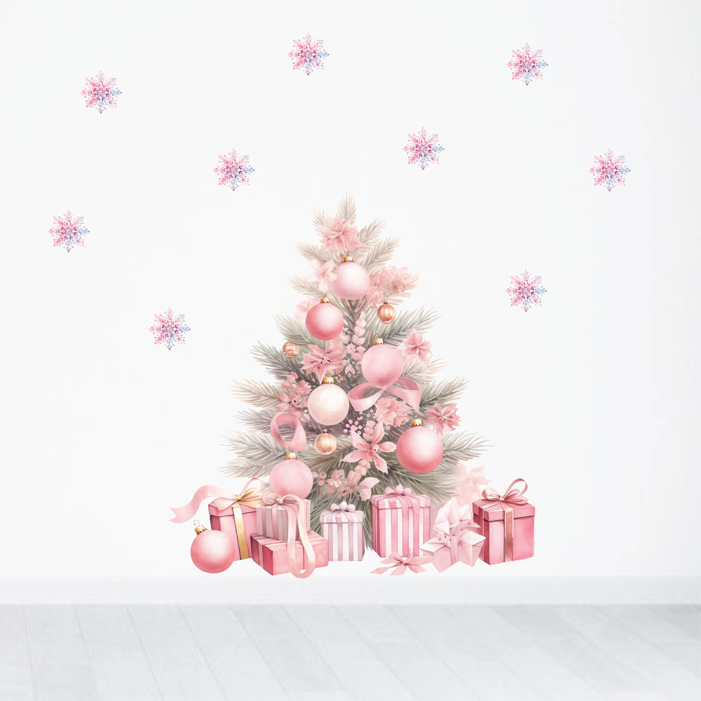 Pink Christmas Tree Wall Decal Set